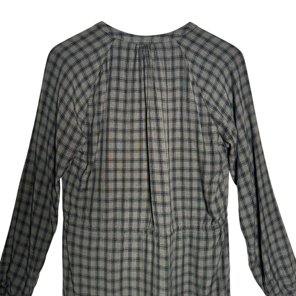 Rails Womens Small Bella Tie Waist Dress Olive Iron Check Button Up Long Sleeve - Picture 9 of 14